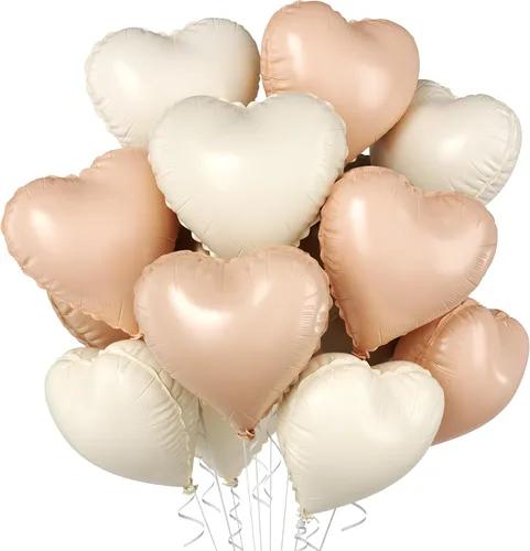 Miniatura 44 de Globos de corazón azul bebé, 10 piezas de globos en forma de corazón azul claro y blanco pastel, globos de papel de aluminio blanco arena crema