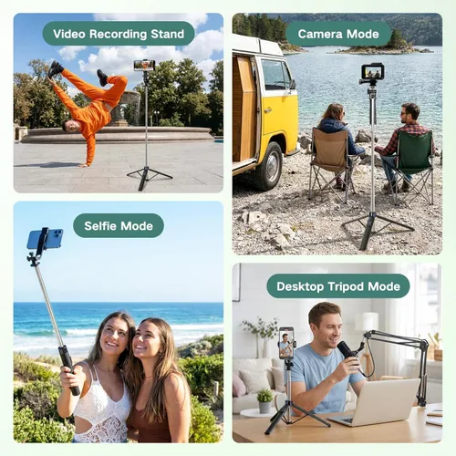 Miniatura 5 de Trípode selfie stick de 70 pulgadas para iPhone con control remoto, palo selfie extensible para iPhone, trípode portátil para teléfono de viaje