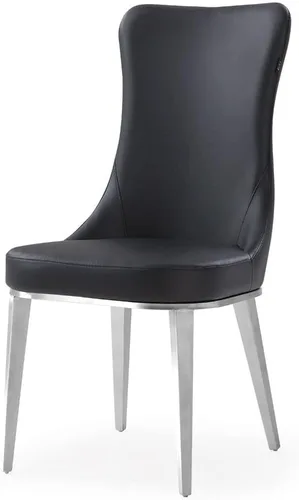 Miniatura 4 de ZURI Modern Norma Silla de comedor - Negro con base de acero inoxidable cepillado