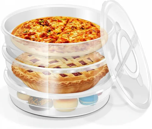 Crowye 3 Piezas Portador de Tarta de 12 Pulgadas con Tapa y Asa, Contenedor de Almacenamiento de Alimentos Redondo de 2 Compartimentos Portador de
