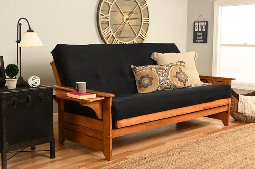 Kodiak Furniture Fénix Futon, tamaño matrimonial, gamuza negra Negro (Suede Black)