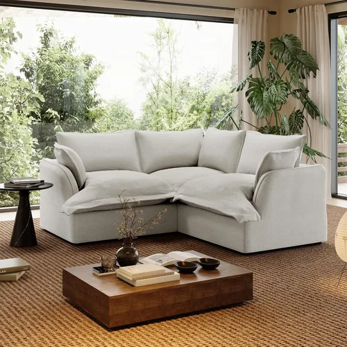Miniatura 42 de Sofá modular de mezcla de lino para sala de estar, cómodo sofá modular con relleno de plumón, moderno sofá cama convertible con asiento profundo