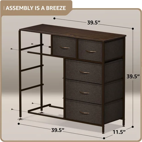 Miniatura 3 de Sorbus - Cómoda con 9 cajones para dormitorio, pasillo, armario, organización de oficina, marco de acero, parte superior de madera, contenedores