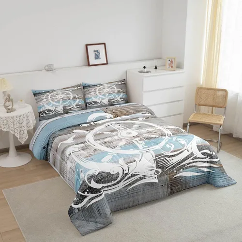 Miniatura 2 de Erosebridal Juego de edredón de ancla náutica, juego de ropa de cama con brújula oceánica, tamaño individual para niños, adolescentes y adultos