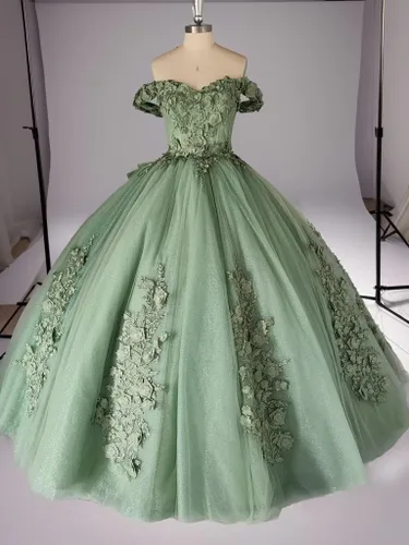 Miniatura 2 de XYAYE Vestidos de quinceañera con hombros descubiertos, vestido de baile, apliques de encaje brillante, dulce 15 16 vestidos de princesa vestidos