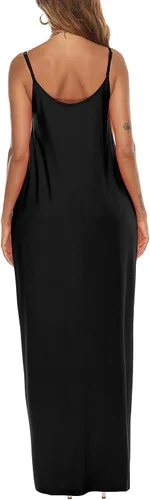 Miniatura 5 de OFEEFAN - Maxivestido de verano para mujer, diseño con tirantes delgados y bolsillos.