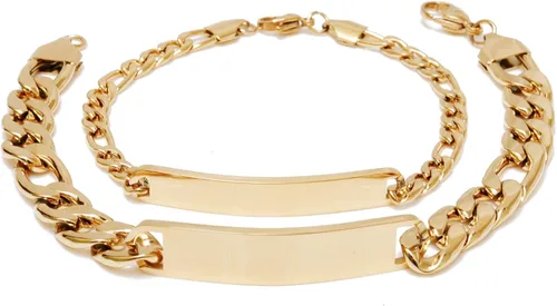 Pulseras personalizadas chapadas en oro de 18 quilates para parejas, grabados personalizados, con nombre y identificación, juego a juego para