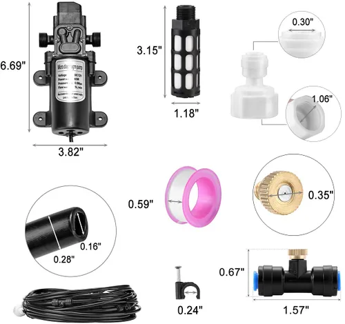 Miniatura 7 de Sistema de refrigeración por nebulización al aire libre con kit de bomba, línea de nebulización de 49.2 pies con filtro, 20 boquillas de niebla
