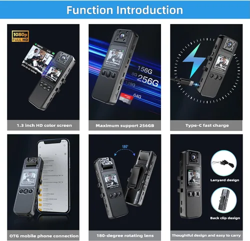 Miniatura 3 de Mini cámara corporal 4K con grabación de video, cámara corporal WiFi portátil con lente giratoria de 180° y visión nocturna para trabajo, viajes