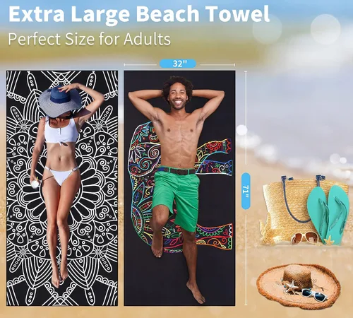 Miniatura 63 de Paquete de 2 toallas de playa ligeras y delgadas de gran tamaño de 71 x 32 pulgadas, toallas grandes de microfibra extra grandes sin arena