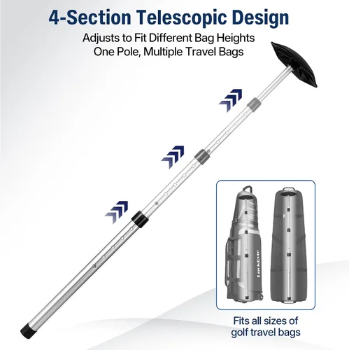Miniatura 3 de Poste de soporte para bolsa de viaje de golf, brazo rígido telescópico de aleación de aluminio de 4 secciones, protector ligero de club de 1.2