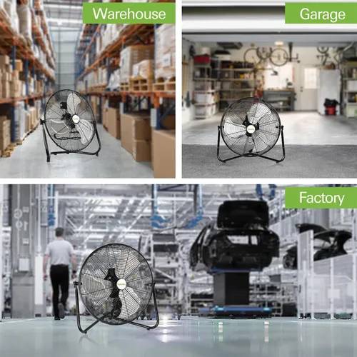 Miniatura 7 de hykolity Ventilador de piso de alta velocidad de 20 pulgadas, ventilador industrial resistente de 3 velocidades con sistema de montaje en pared