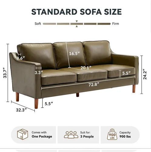 Miniatura 2 de Kingfun Sofá de piel sintética de 80 pulgadas, sofá de 3 plazas, sofás modernos de mediados de siglo con patas de madera maciza para sala de estar