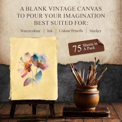 Miniatura 4 de Papel en Blanco Vintage Hecho a Mano con Borde Deshilachado 75 Hojas de Papel de Algodón Reciclado, Hoja Perfecta para Cualquier Medio, Papel