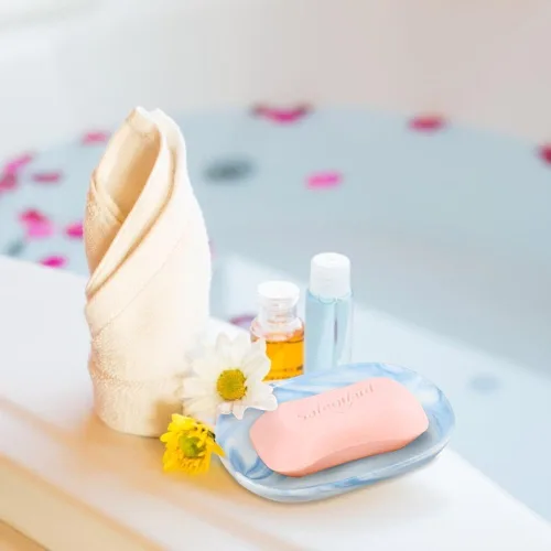 Miniatura 6 de Jabonera de cerámica hecha a mano, jabonera decorativa con texturas únicas de mármol, soporte antideslizante para barra de jabón para baño y cocina