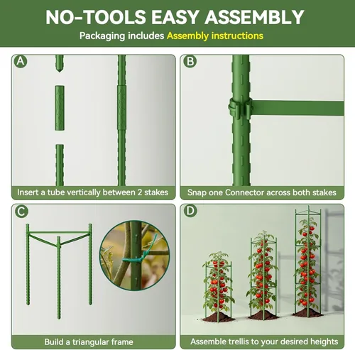 Miniatura 7 de Halatool Paquete de 8 Jaulas Verdes para Tomates, Hasta 63 pulgadas (5.2 pies) Soporte Alto Ajustable para Plantas de Tomate, Estacas de Jardín