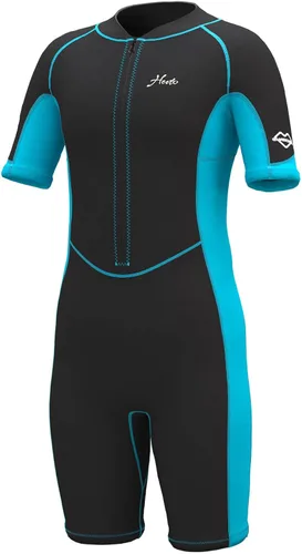 Hevto Traje de neopreno corto para niños, de 2 mm, para niños pequeños, niñas y jóvenes, traje térmico con cremallera frontal para natación,
