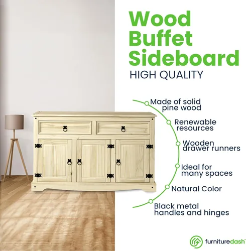 Miniatura 3 de Furniture Dash Armario de almacenamiento de madera maciza de 51.9 pulgadas de ancho, 16.9 pulgadas de profundidad, 31.7 pulgadas de alto, aparador