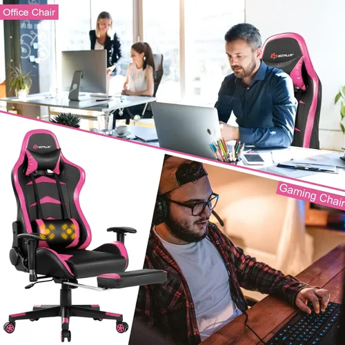 Miniatura 8 de GORELAX Silla de masaje para videojuegos, silla reclinable para computadora con soporte lumbar, brazos ajustables, reposapiés, respaldo alto, silla