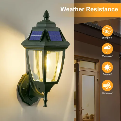 Miniatura 3 de Paquete de 2 luces solares para porche, luces solares con sensor de movimiento para exteriores, luces de pared solares de aluminio para exteriores