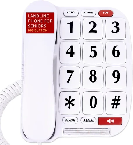 Miniatura 11 de Uvital Teléfono de botón grande para personas mayores, teléfonos fijos con cable para personas mayores con 8 botones grandes de marcación de un solo