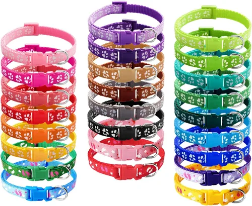 YOY Juego de 25 collares de nailon suave para identificación de cachorros, ajustables, reutilizables, lavables, bandas de identificación de mascotas