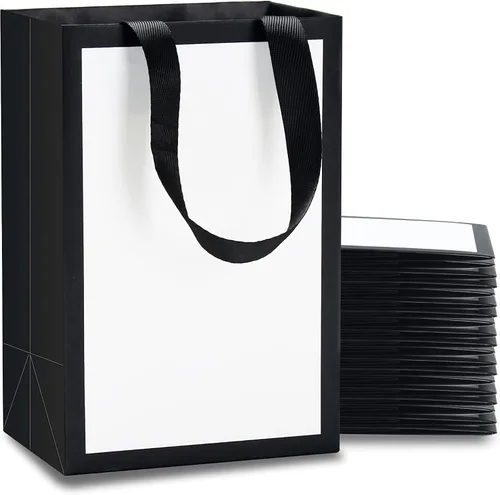 Miniatura 8 de Bolsas de regalo blancas con marco dorado, 20 unidades, 8 x 4.25 x 10.5 pulgadas, medianas y blancas y doradas, elegantes bolsas de regalo de lujo