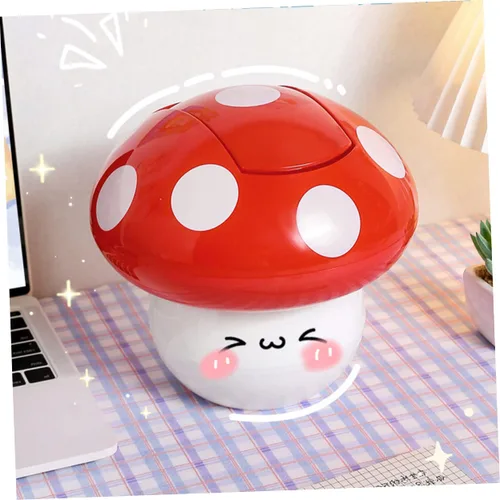 Miniatura 2 de Cubo de basura de escritorio con forma de hongo con tapa, pequeño contenedor de basura decorativo de 7.51 pulgadas, cubo de basura compacto de mesa