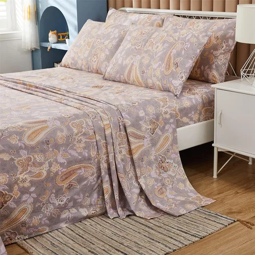 Miniatura 12 de FADFAY Juego de sábanas de lujo para cama individual, diseño clásico de damasco, estampado de cachemira dorada, juego de sábanas transpirables, 100%