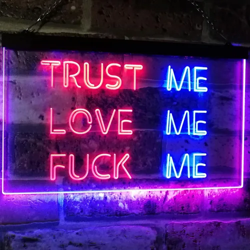 ADVPRO Trust Me Love Me Fuck Me Décor Man Cave Nightclub Garage Letrero de neón LED de doble color, azul y rojo, 12 x 8.5 pulgadas, st6s32-i3081-br