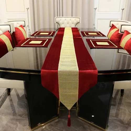 Miniatura 5 de Juego de 2 manteles individuales de Navidad, manteles individuales para mesa de comedor, lentejuelas doradas, diamantes de imitación, color negro