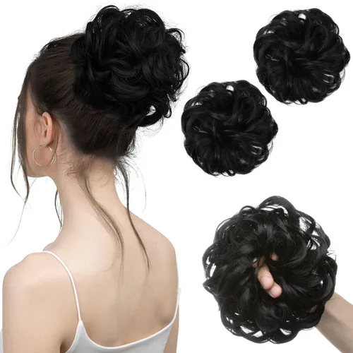 Miniatura 45 de SARLA 2 piezas de cabello desordenado color burdeos, onduladas, rizadas, sintéticas, coleteros falsos, extensiones de cola de caballo para mujeres