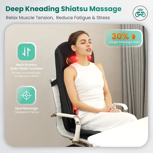 Miniatura 3 de Snailax Shiatsu - Masajeador de cuello y espalda con calor, almohadilla de silla de masaje con compresión, masajeador de cuello ajustable en altura