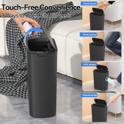 Miniatura 5 de FRESHLIX Basurero automático de baño de 5 galones con tapa, sensor de movimiento, sin contacto, cubo de basura eléctrico inteligente, delgado