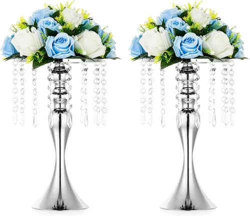Miniatura 18 de 2 piezas de 54 cm de alto soporte de flores de cristal para boda, camino de flores de plomo, soportes de flores centrales de metal para mesas