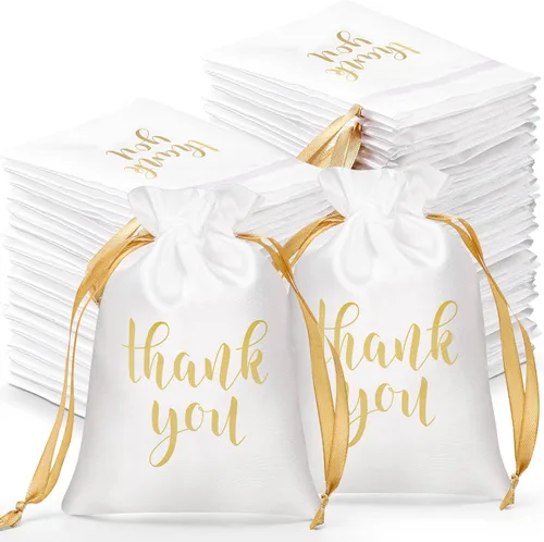 Roowest 100 piezas de bolsas de regalo de satén con cordón para agradecimiento, bolsas de joyería y caramelos para boda, despedida de soltera, Blanco