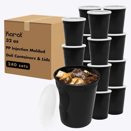 Miniatura 11 de Karat [8oz - 240 ct PP negro moldeado por inyección redondo recipientes de delicatessen con tapas (FP-IMDC8-PPB)
