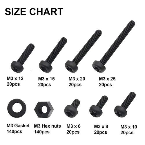 Miniatura 2 de M3 Kit de Surtido de Tornillos de Nylon Negro de Cabeza Redonda, Pernos y Tuercas, Juntas (M3 Métrico: 6mm 8mm 10mm 12mm 15mm 20mm 25mm)