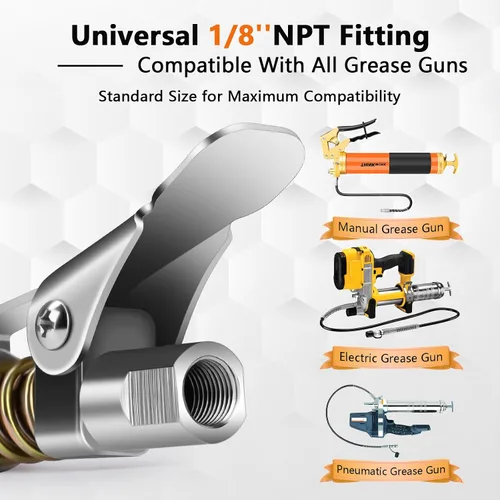 Miniatura 7 de THINKWORK Acoplador de pistola engrasadora de 2 piezas, puntas de pistola engrasadora de 0.53", acoplador de grasa con bloqueo fuerte y alcance