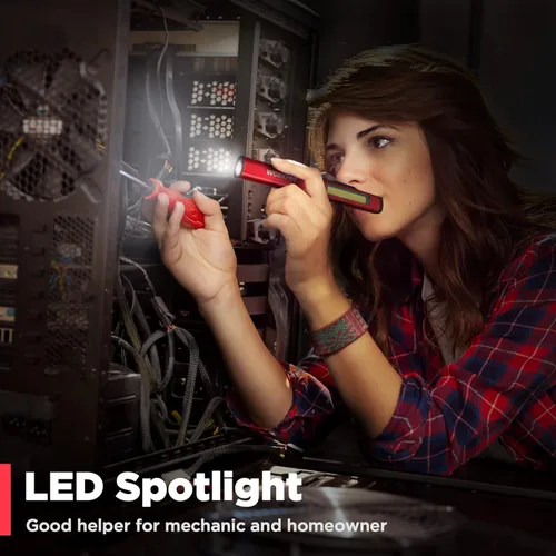 Miniatura 2 de WORKPRO Linterna tipo bolígrafo recargable, linterna LED de 450 lúmenes con luz negra UV de 365 nm, linterna multifuncional para mecánico, Rojo