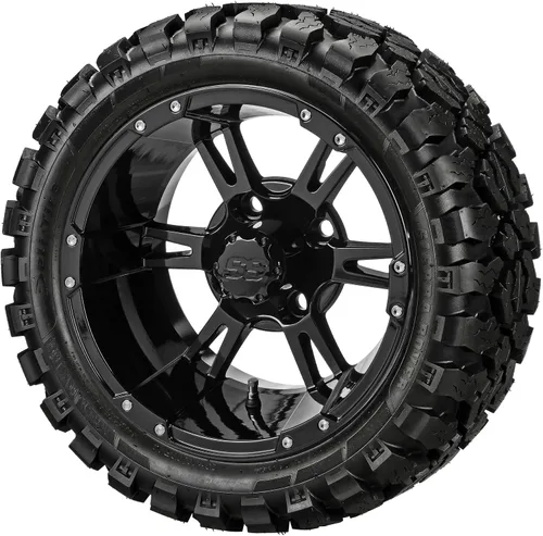 Miniatura 6 de RM Cart 14" Raptor Negro/Mecanizado en neumáticos radiales Sierra Rover 23x10R14 (Juego de 4) Juego de ruedas y neumáticos para carrito de golf