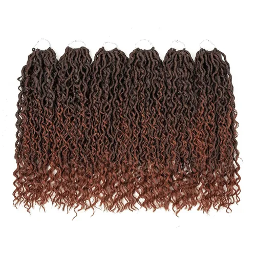 Miniatura 8 de Copper Goddess Faux Locs Cabello de Ganchillo con Puntas Rizadas, 7 Paquetes de 14 Pulgadas Boho Goddess Locs Cabello de Ganchillo, Cabello