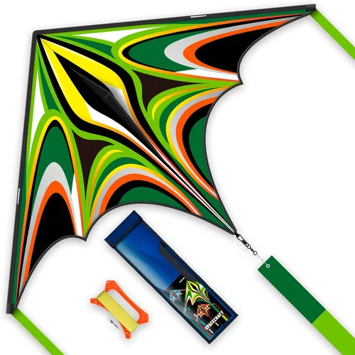 Miniatura 12 de Cometa Delta grande para niños y adultos, cometas arcoíris fáciles de volar, cometa de playa multifuncional duradera, línea de vuelo sin enredos
