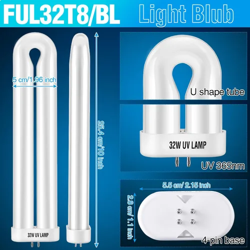 Miniatura 2 de Paquete de 2 bombillas de repuesto compatibles con Flowtron BK-40D, compatible con BF190 FUL32T8/BL, 32W UV-A 365-368nm, lámpara de repuesto de 2