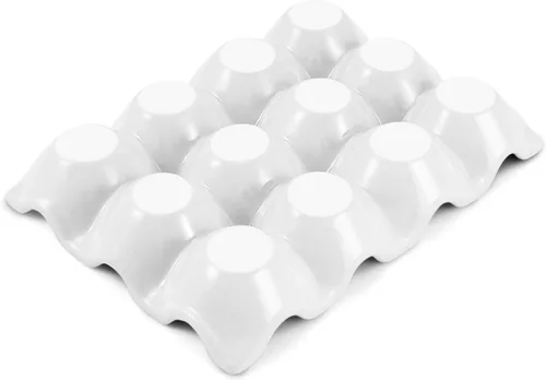 Miniatura 8 de Flexzion Soporte para huevos de cerámica para 12 huevos, caja de almacenamiento de 12 bandejas de huevos de porcelana, plato antideslizante