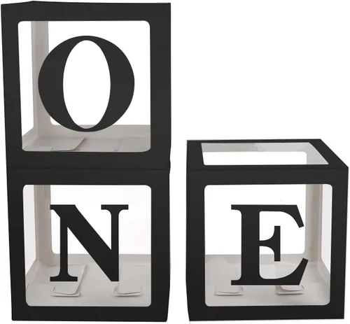 Miniatura 9 de Sooyee Cajas de bebé transparentes negras con letras para baby shower, decoración de baby shower, fiesta de cumpleaños, cajas de globos Negro