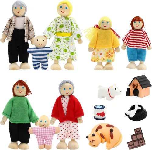 Miniatura 13 de ONEST Juego de 11 piezas de casa de muñecas de madera con mini figuras de familia, muñecas de madera, accesorios de juego de simulación para casa