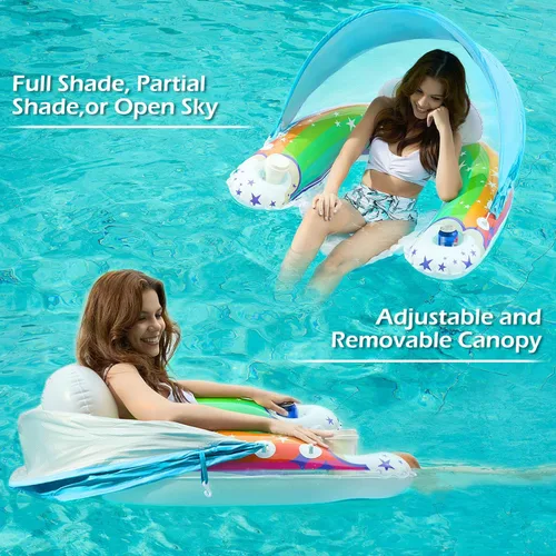 Miniatura 2 de Jasonwell Flotador de piscina con dosel – Flotadores inflables de piscina para adultos, silla flotante de piscina, flotadores para piscina, silla