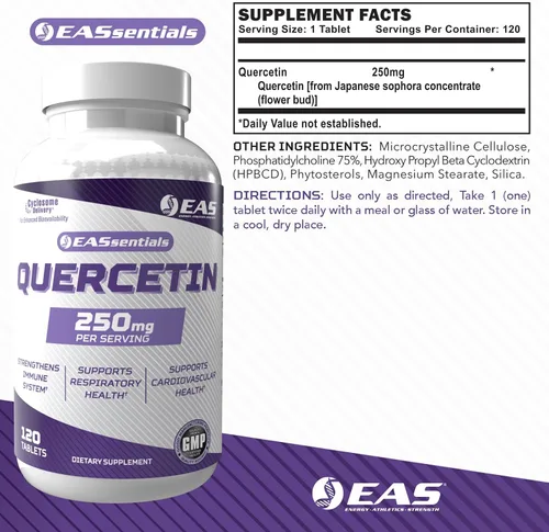 Miniatura 2 de EAS Quercetina 250mg Salud cardíaca y respiratoria Apoya la respuesta inmune Sin gluten, sin OGM Mejor absorción con entrega de ciclosoma
