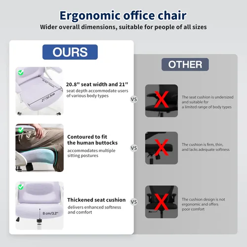 Miniatura 5 de Silla de oficina ergonómica, silla de escritorio con soporte lumbar ajustable, sillas de computadora cómodas de malla transpirable con reposabrazos